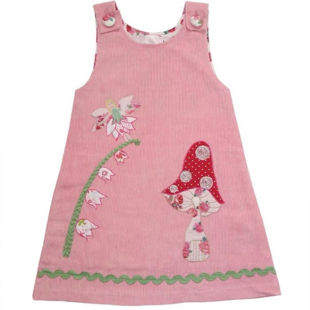 GUC Powell Craft Girls Pink Corduroy Fairy-Themed Pinafore Jumper Dress 4-5